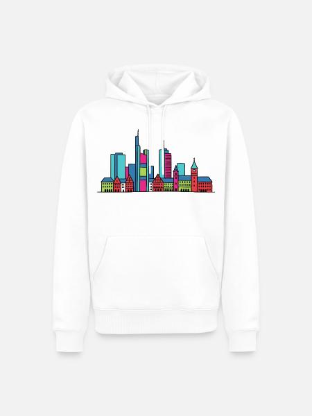 Frankfurter Stadtsilhouette Mainhattan Linienkunst - Männer Premium Bio Hoodie - Weiß