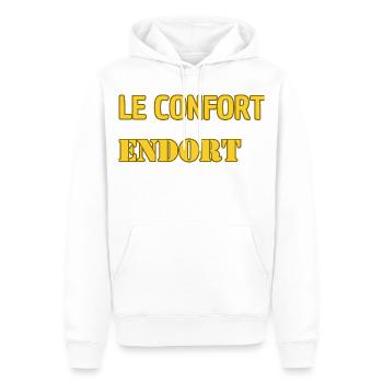Le confort endort. - Sweat à capuche Premium bio Homme - blanc - Devant - Nico (187cm)
