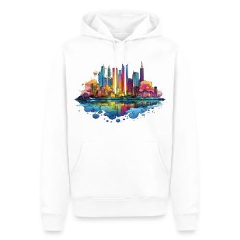 Bunte Skyline Reflektion - Männer Premium Bio Hoodie - Weiß - Vorne - Nico (187cm)