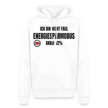 Nicht faul, Energiesparmodus – Akku 12% Spruch - Männer Premium Bio Hoodie - Weiß - Vorne - Nico (187cm)