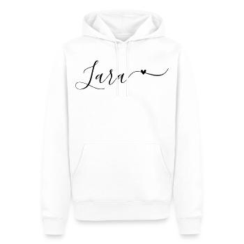 Prénom Lara Décoratif - Sweat à capuche Premium bio Homme - blanc - Devant - Nico (187cm)
