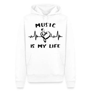 La musique, c’est ma vie - clé - cœur - musique - Sweat à capuche Premium bio Homme - blanc - Devant - Nico (187cm)