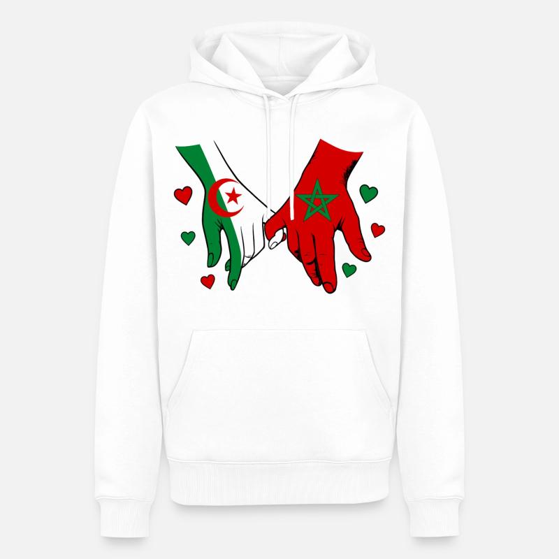 Algérie-Maroc Drapeau main dans la main - Sweat à capuche Premium bio Homme - blanc
