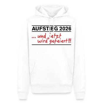 Aufsteiger 2026 Aufstieg jetzt wird gefeiert - Männer Premium Bio Hoodie - Weiß - Vorne - Nico (187cm)