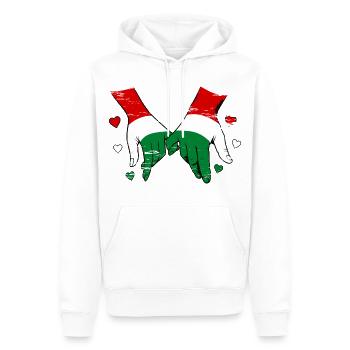 Drapeau hongrois main dans la main utilisé - Sweat à capuche Premium bio Homme - blanc - Devant - Nico (187cm)
