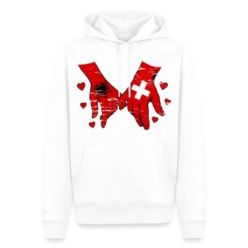 Drapeau de l’Albanie et de la Suisse se tenant la main utilisé - Sweat à capuche Premium bio Homme - blanc - Devant - Nico (187cm)