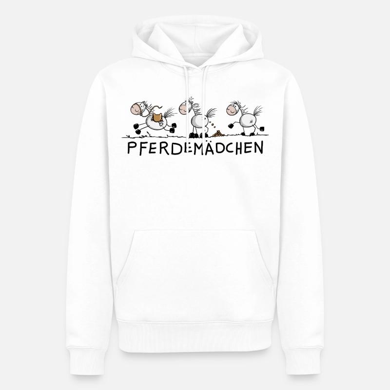 Pferdemädchen Pferde Strichmännchen Zeichnung  - Männer Premium Bio Hoodie - Weiß
