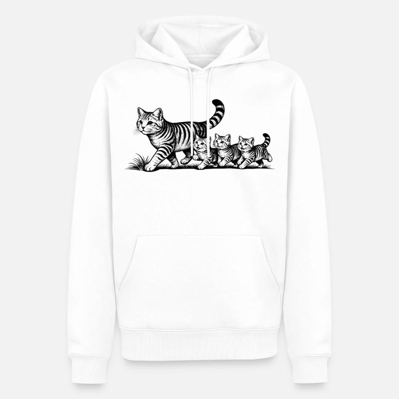 Mère chatte avec 3 chatons noirs - Sweat à capuche Premium bio Homme - blanc
