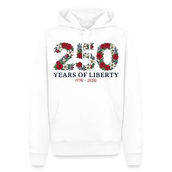 USA 250-jähriges Jubiläum Floral Patriotic - Männer Premium Bio Hoodie - Weiß - Vorne - Nico (187cm)