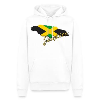 Carte avec le drapeau de la Jamaïque, j’adore la Jamaïque - Sweat à capuche Premium bio Homme - blanc - Devant - Nico (187cm)