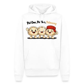 Pel One, Pel Two, Pelmany – Pelmeni Freunde - Männer Premium Bio Hoodie - Weiß - Vorne - Nico (187cm)