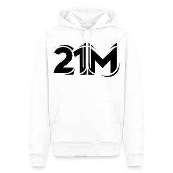 Cooles 21M Logo Motiv für Bitcoin Miner - Männer Premium Bio Hoodie - Weiß - Vorne - Nico (187cm)
