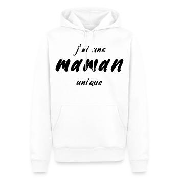 j-ai_une_maman_unique - Sweat à capuche Premium bio Homme - blanc - Devant - Nico (187cm)