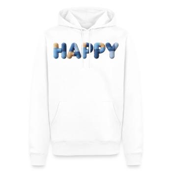 Lettres en tissu heureux Bleu beige raccommodé - Sweat à capuche Premium bio Homme - blanc - Devant - Nico (187cm)
