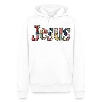 Patchwork Jesus Schriftzug - Männer Premium Bio Hoodie - Weiß - Vorne - Nico (187cm)