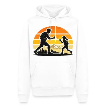Papa Kind Wanderabenteuer bei Sonnenuntergang  - Männer Premium Bio Hoodie - Weiß - Vorne - Nico (187cm)