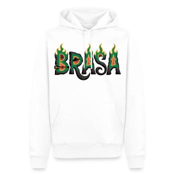 Brasil T-Shirt mit Flammen – Samba Fußball Motiv - Männer Premium Bio Hoodie - Weiß - Vorne - Nico (187cm)