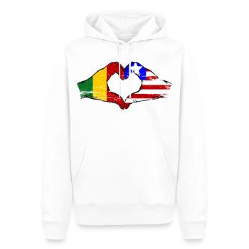 Mains du drapeau Mali du Libéria Mains de cœur utilisées - Sweat à capuche Premium bio Homme - blanc - Devant - Nico (187cm)