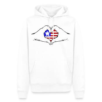 Liberia_Flagge_Hände_Herzform_used - Männer Premium Bio Hoodie - Weiß - Vorne - Nico (187cm)