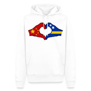 Drapeau de Chine Curaçao Mains en forme de cœur - Sweat à capuche Premium bio Homme - blanc - Devant - Nico (187cm)