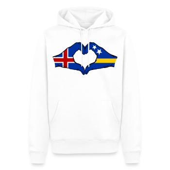 Islande Drapeau Curaçao Mains en forme de cœur - Sweat à capuche Premium bio Homme - blanc - Devant - Nico (187cm)