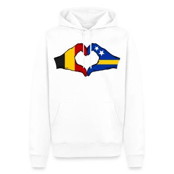 Drapeau Belgique Curacao Mains Forme de cœur - Sweat à capuche Premium bio Homme - blanc - Devant - Nico (187cm)