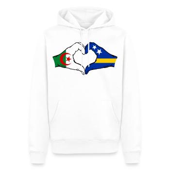 Algeria Curacao Flag Hands Heart Shape - Men’s Premium Organic Hoodie - white - Front - Nico (187cm)