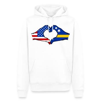 Drapeau USA de Curaçao Mains en forme de cœur - Sweat à capuche Premium bio Homme - blanc - Devant - Nico (187cm)