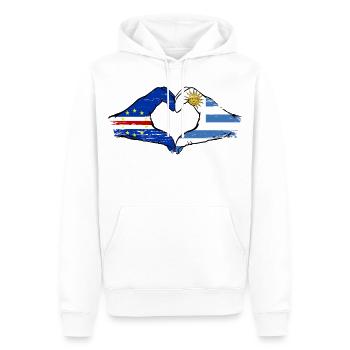 Drapeau du Cap-Vert Uruguay mains en forme de cœur utilisé - Sweat à capuche Premium bio Homme - blanc - Devant - Nico (187cm)