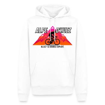 Alpe d'Huez Allez Le Double Exploit - Sweat à capuche Premium bio Homme - blanc - Devant - Nico (187cm)