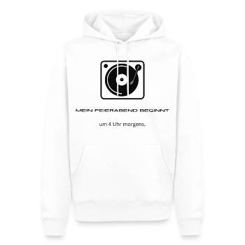 Mein Feierabend Beginnt Um 4 Uhr Morgens - DJ - Männer Premium Bio Hoodie - Weiß - Vorne - Nico (187cm)
