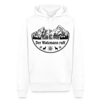 Watzmann T-Shirt – Der Watzmann ruft – Berg-Design - Männer Premium Bio Hoodie - Weiß - Vorne - Nico (187cm)