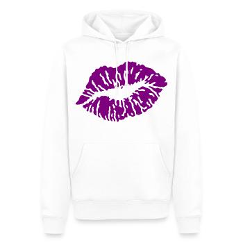 Baiser bouche / Baiser / Baiser / Baiser / Baiser / Amour, Pourpre - Sweat à capuche Premium bio Homme - blanc - Devant - Nico (187cm)