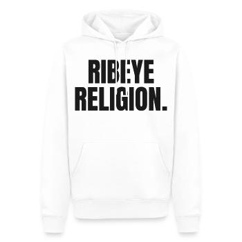 RELIGION DU RIBEYE | T-shirt Carnivore | Steak Lover - Sweat à capuche Premium bio Homme - blanc - Devant - Nico (187cm)