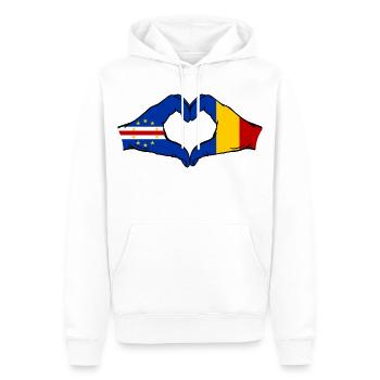 Drapeau du Cap-Vert Roumanie Mains en forme de cœur - Sweat à capuche Premium bio Homme - blanc - Devant - Nico (187cm)