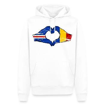 Drapeau du Cap-Vert Roumanie en forme de cœur utilisé - Sweat à capuche Premium bio Homme - blanc - Devant - Nico (187cm)