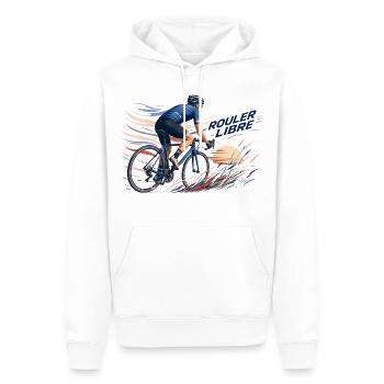 Rouler Libre: Cycliste en Flux - Sweat à capuche Premium bio Homme - blanc - Devant - Nico (187cm)