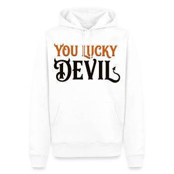 Du Glücklicher Teufel – Lustiges Teufels-Halloween-T-Shirt - Männer Premium Bio Hoodie - Weiß - Vorne - Nico (187cm)