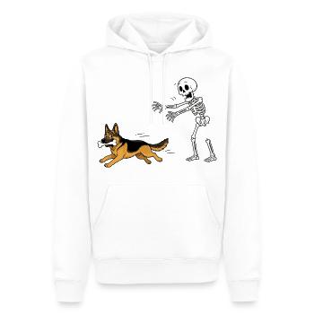 Halloween, German Shepherd, Skeleton - Men’s Premium Organic Hoodie - white - Front - Nico (187cm)
