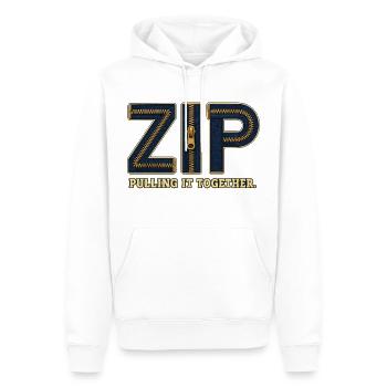 ZIP – Umarme alles | Ein Wortspiel mit einem Schloss - Männer Premium Bio Hoodie - Weiß - Vorne - Nico (187cm)