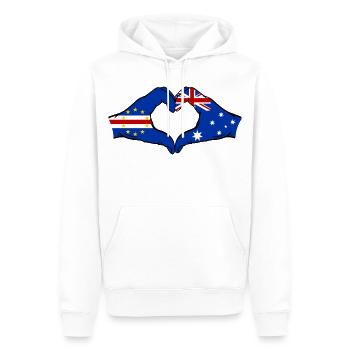 Cape Verde Australia Flag Hands Heart Shape - Men’s Premium Organic Hoodie - white - Front - Nico (187cm)