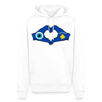 Mains du drapeau du Kosovo Nazar en forme de cœur utilisées - Sweat à capuche Premium bio Homme - blanc - Devant - Nico (187cm)