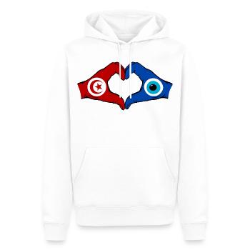 Drapeau du Nazar de Tunisie Mains en forme de cœur - Sweat à capuche Premium bio Homme - blanc - Devant - Nico (187cm)