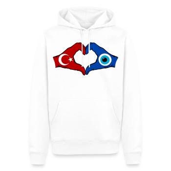 Drapeau de Nazar Turc Mains en forme de cœur - Sweat à capuche Premium bio Homme - blanc - Devant - Nico (187cm)
