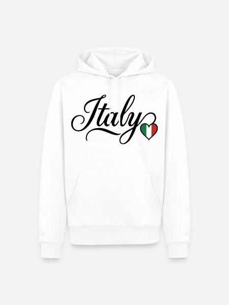 Italie Love Script Heart - Sweat à capuche Premium bio Homme - blanc