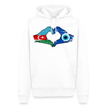 Drapeau du nazar Azerbaïdjanais en forme de cœur utilisé - Sweat à capuche Premium bio Homme - blanc - Devant - Nico (187cm)
