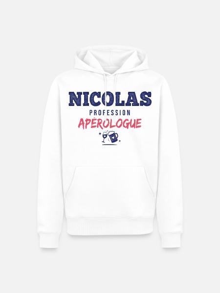 Nicolas Aperologue – Humor Apéro - Männer Premium Bio Hoodie - Weiß