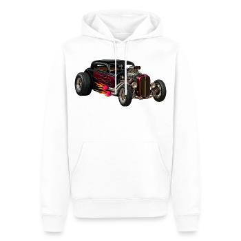Flammenhotrod mit Chrommotor - Männer Premium Bio Hoodie - Weiß - Vorne - Nico (187cm)