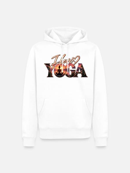 Ich liebe Yoga – Sonnenuntergangsmeditation - Männer Premium Bio Hoodie - Weiß