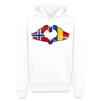 Norwegen Rumänien Flagge Hände Herzform used - Männer Premium Bio Hoodie - Weiß - Vorne - Nico (187cm)